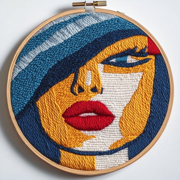 DIY Punch Needle Kits Abstract Woman Beauty Easy for Beginners Punch Needle Embroidery Set for Craft lovers with Printed Pattern and Hoop for Home Decor 20x20cm-7