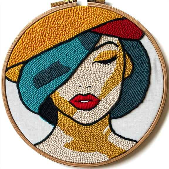 DIY Punch Needle Kits Abstract Woman Beauty Easy for Beginners Punch Needle Embroidery Set for Craft lovers with Printed Pattern and Hoop for Home Decor 20x20cm-8