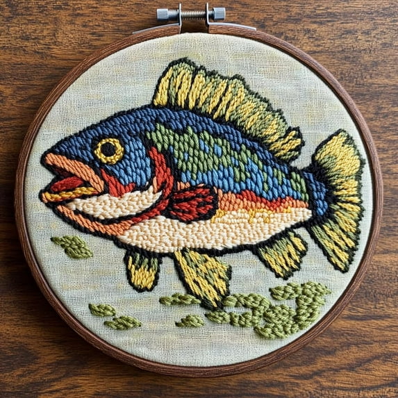 DIY Punch Needle Kits Bass Fish Easy for Beginners Punch Needle Embroidery Set for Craft lovers with Printed Pattern and Hoop for Home Decor 20x20cm-7