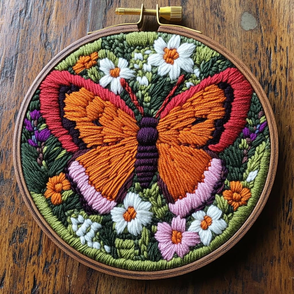 DIY Punch Needle Kits Beautiful Butterfly in Flowers Easy for Beginners