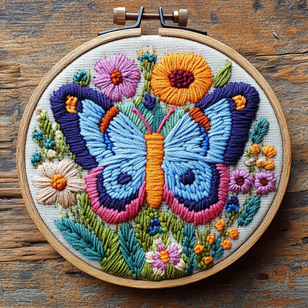 DIY Punch Needle Kits Beautiful Butterfly in Flowers Easy for Beginners ...