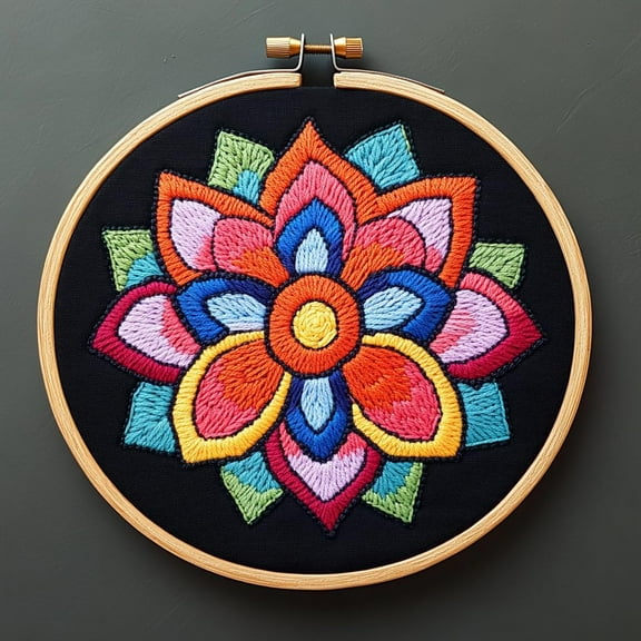 DIY Punch Needle Kits Beautiful Mandala Flower Easy for Beginners Punch Needle Embroidery Set for Craft lovers with Printed Pattern and Hoop for Home Decor 20x20cm-1
