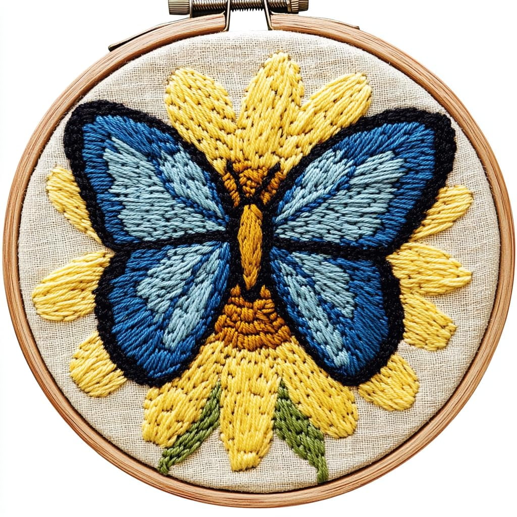DIY Punch Needle Kits for Beginners Cartoon Butterfly on Daisy Flower ...