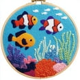 thumbnail image 1 of DIY Punch Needle Kits for Beginners Cartoon Cute Sea Fishes and Corals with Hoop Punch Needle Starter Craft Embroidery Set Easy for Adults and Children Festival Gift and Decoration 20x20cm-2, 1 of 6
