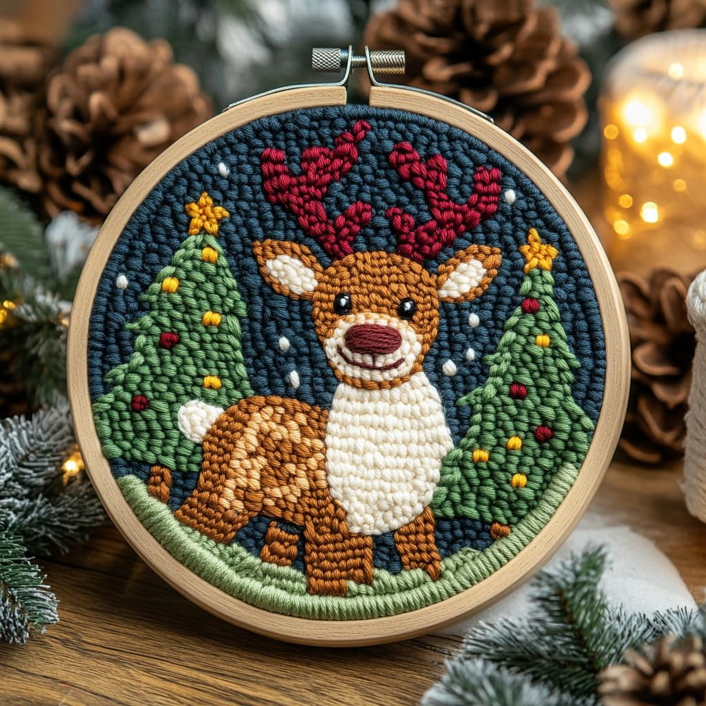 DIY Punch Needle Kits for Beginners Christmas Reindeer with Christmas ...