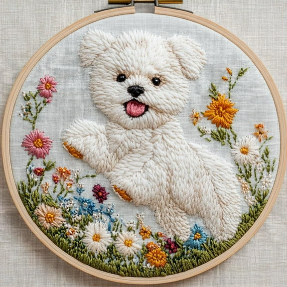 DIY Punch Needle Kits for Beginners Cute Bichon Frise Dog with Hoop Embroidery Punch Needle Starter Set Easy for Adults and Kids Festival Gift and Decor 20x20cm-8
