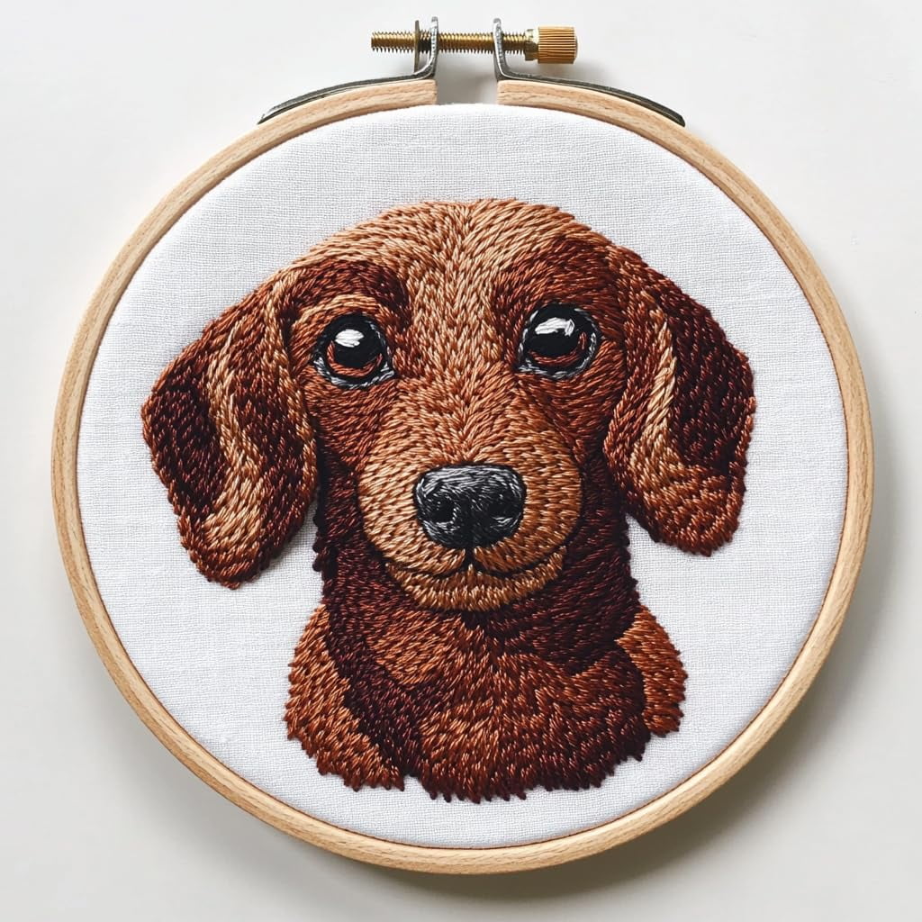DIY Punch Needle Kits for Beginners Cute Brown Dachshund Dog with Hoop ...
