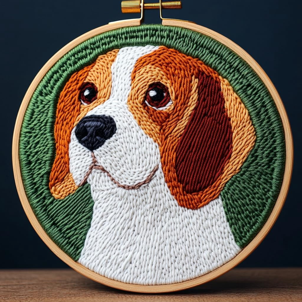 DIY Punch Needle Kits for Beginners Cute Cartoon Beagles Dog with Hoop ...