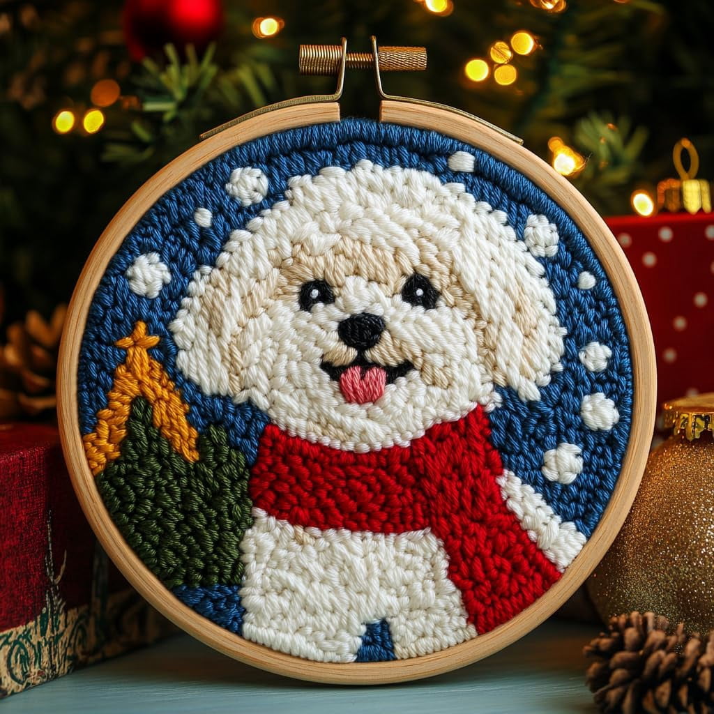 DIY Punch Needle Kits for Beginners Cute Cartoon Bichon Frise Dog ...