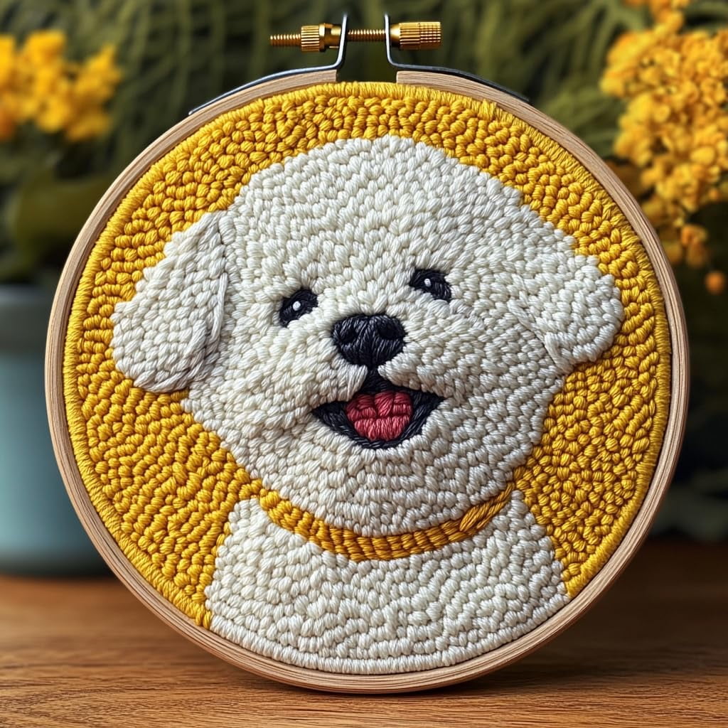 DIY Punch Needle Kits for Beginners Cute Cartoon Bichon Frise Dog with ...