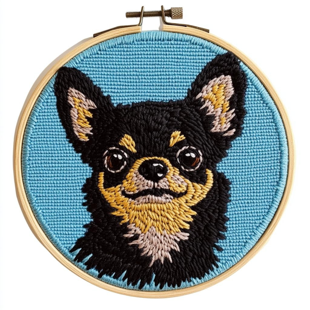 DIY Punch Needle Kits for Beginners Cute Cartoon Black Chihuahua Dog ...