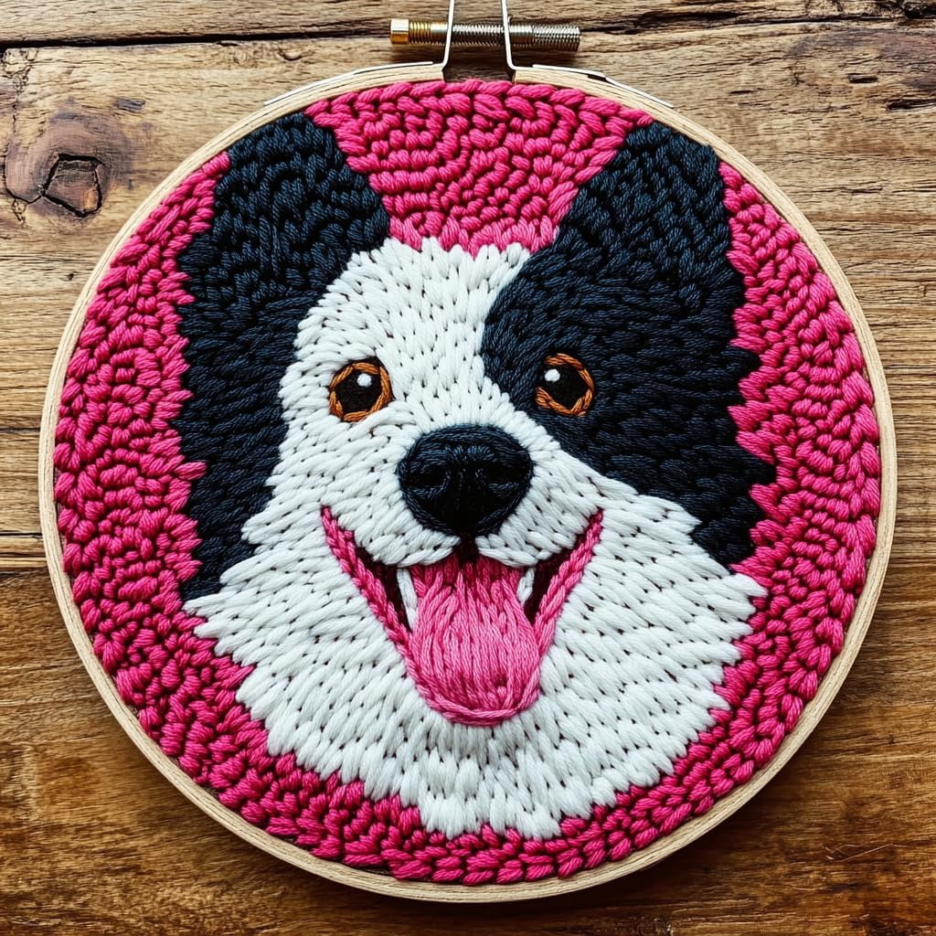 DIY Punch Needle Kits for Beginners Cute Cartoon Border Collie Dog with ...