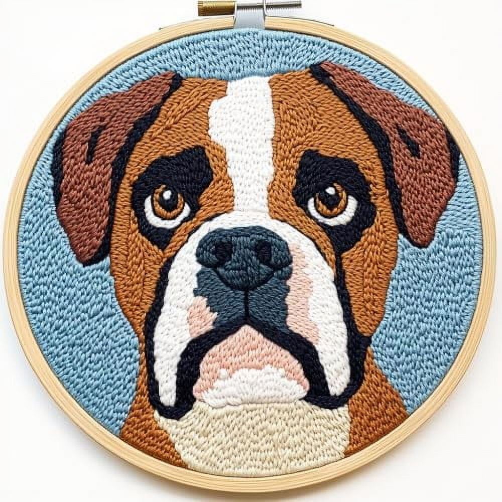 DIY Punch Needle Kits for Beginners Cute Cartoon Boxer Dog with Hoop ...