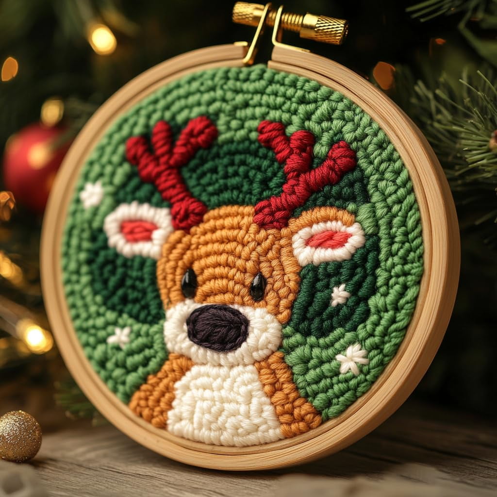 DIY Punch Needle Kits for Beginners Cute Cartoon Christmas Reindeer ...