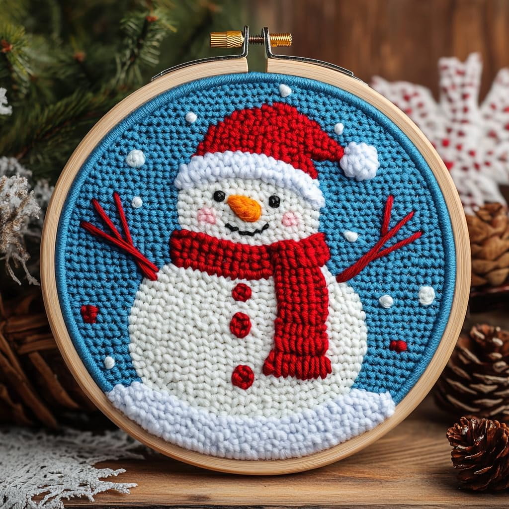 DIY Punch Needle Kits for Beginners Cute Cartoon Christmas Snowman with ...