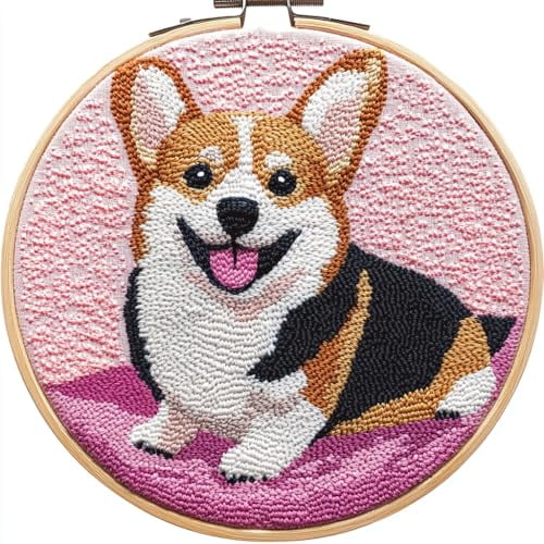 DIY Punch Needle Kits for Beginners Cute Cartoon Corgi Dog with Hoop ...
