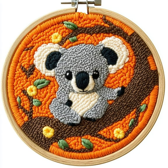 DIY Punch Needle Kits for Beginners Cute Cartoon Koala with Hoop Embroidery Punch Needle Starter Craft Set Easy for Adults and Children Festival Gift and Decoration 20x20cm-2