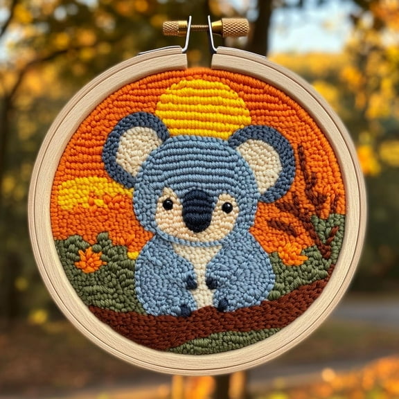 DIY Punch Needle Kits for Beginners Cute Cartoon Koala with Sunset with Hoop Embroidery Punch Needle Starter Craft Set Easy for Adults and Children Festival Gift and Decoration 20x20cm-2