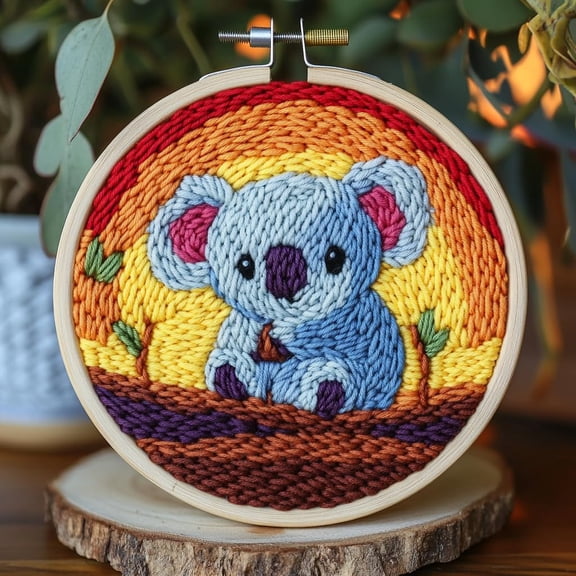 DIY Punch Needle Kits for Beginners Cute Cartoon Koala with Sunset with Hoop Embroidery Punch Needle Starter Craft Set Easy for Adults and Children Festival Gift and Decoration 20x20cm-5