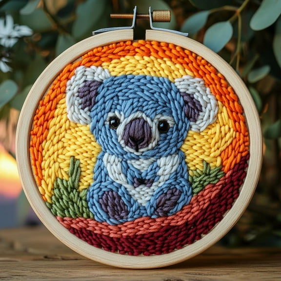 DIY Punch Needle Kits for Beginners Cute Cartoon Koala with Sunset with Hoop Embroidery Punch Needle Starter Craft Set Easy for Adults and Children Festival Gift and Decoration 20x20cm-3