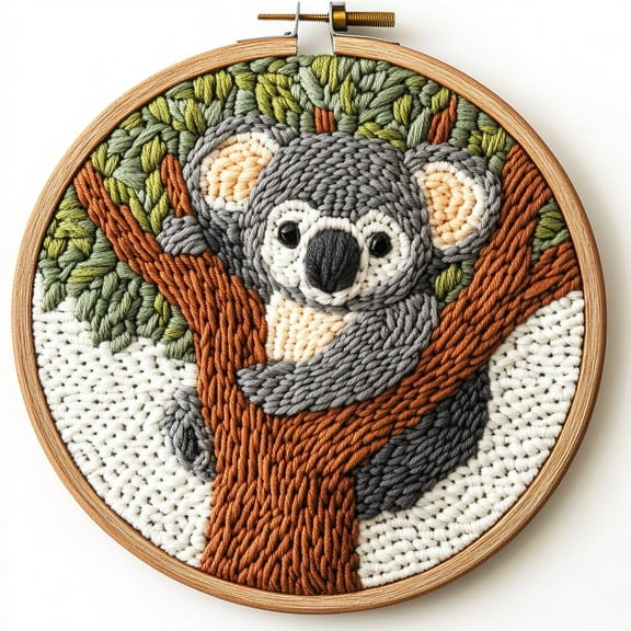 DIY Punch Needle Kits for Beginners Cute Cartoon Koala on Tree with Hoop Embroidery Punch Needle Starter Craft Set Easy for Adults and Children Festival Gift and Decoration 20x20cm-2