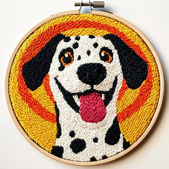 DIY Punch Needle Kits for Beginners Cute Dalmatian Dog with Sunset with Hoop Punch Needle Starter Craft Embroidery Set Easy for Adults and Children Festival Gift and Decoration 20x20cm-4