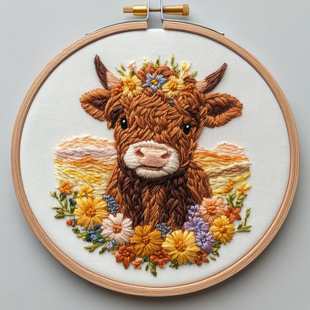 Punch Needle Starter Set Highland Cow - Bastelset Für Anfänger Mit Allem Zubehör