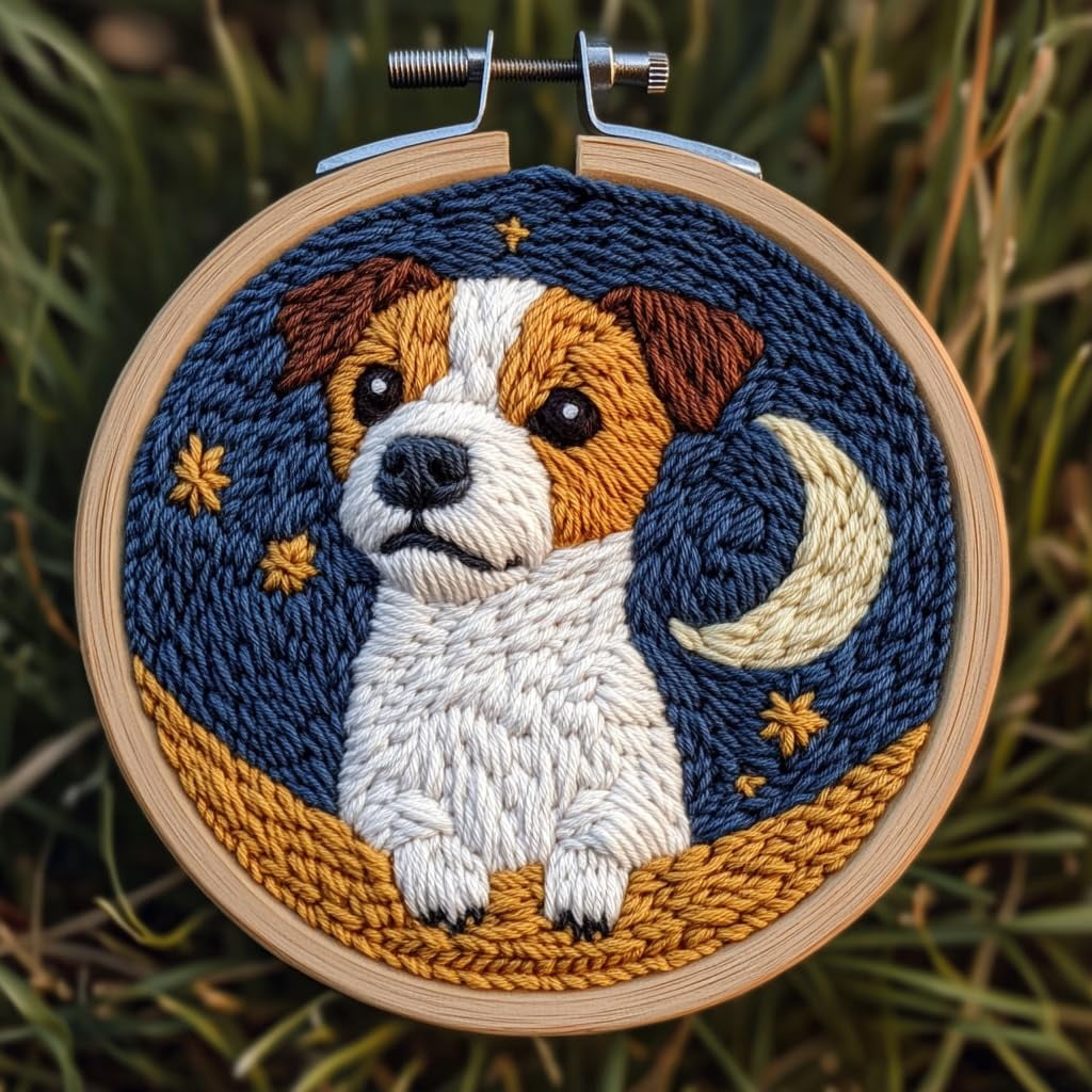 DIY Punch Needle Kits for Beginners Cute Jack Russell with Moon with ...