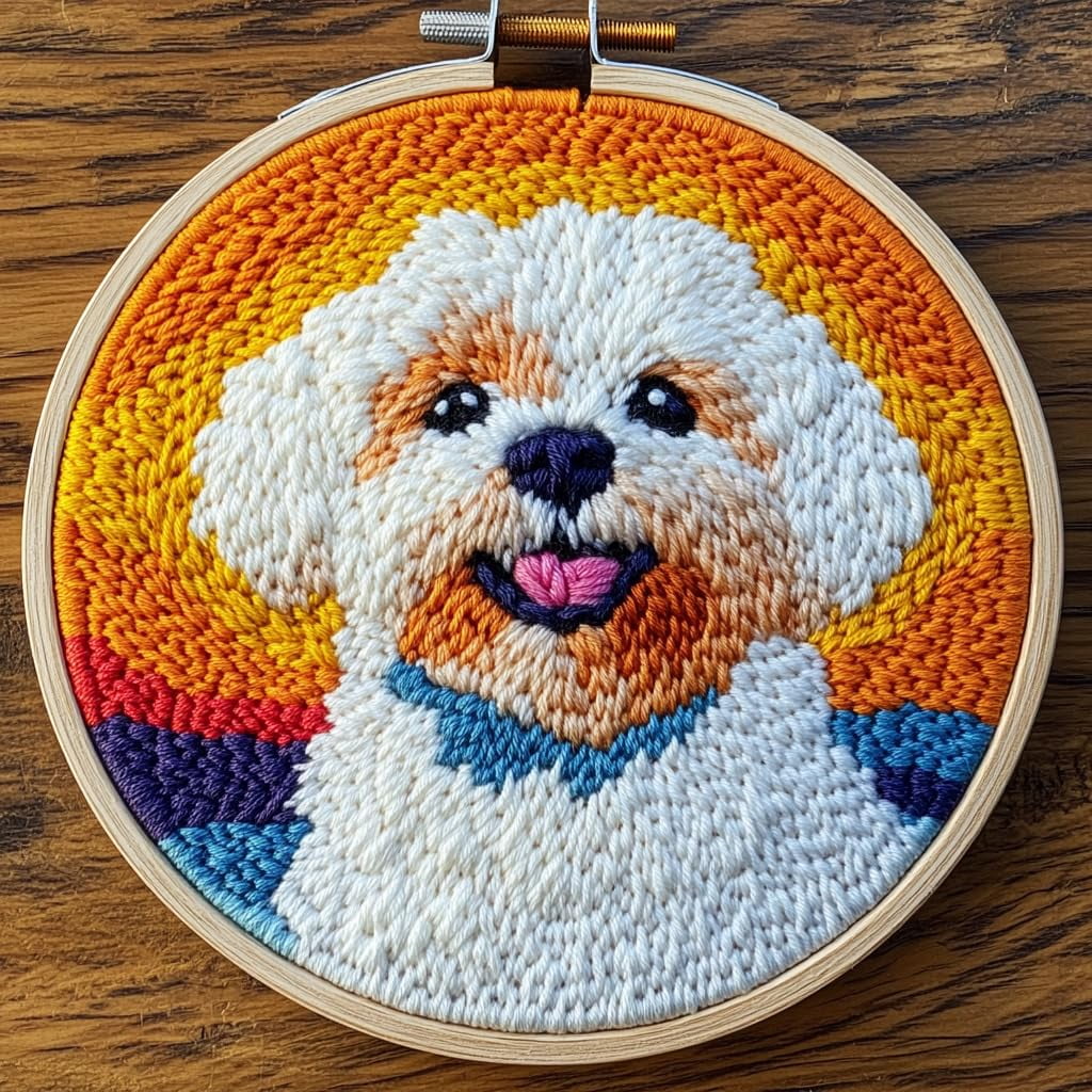 DIY Punch Needle Kits for Beginners Cute Maltese Dog with Sunset with ...