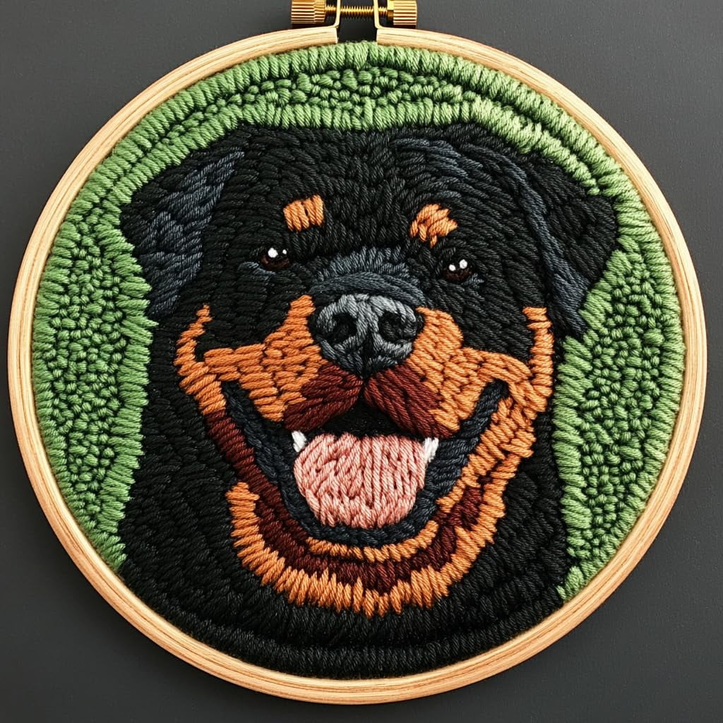 DIY Punch Needle Kits for Beginners Cute Rottweiler Dog with Hoop Punch ...