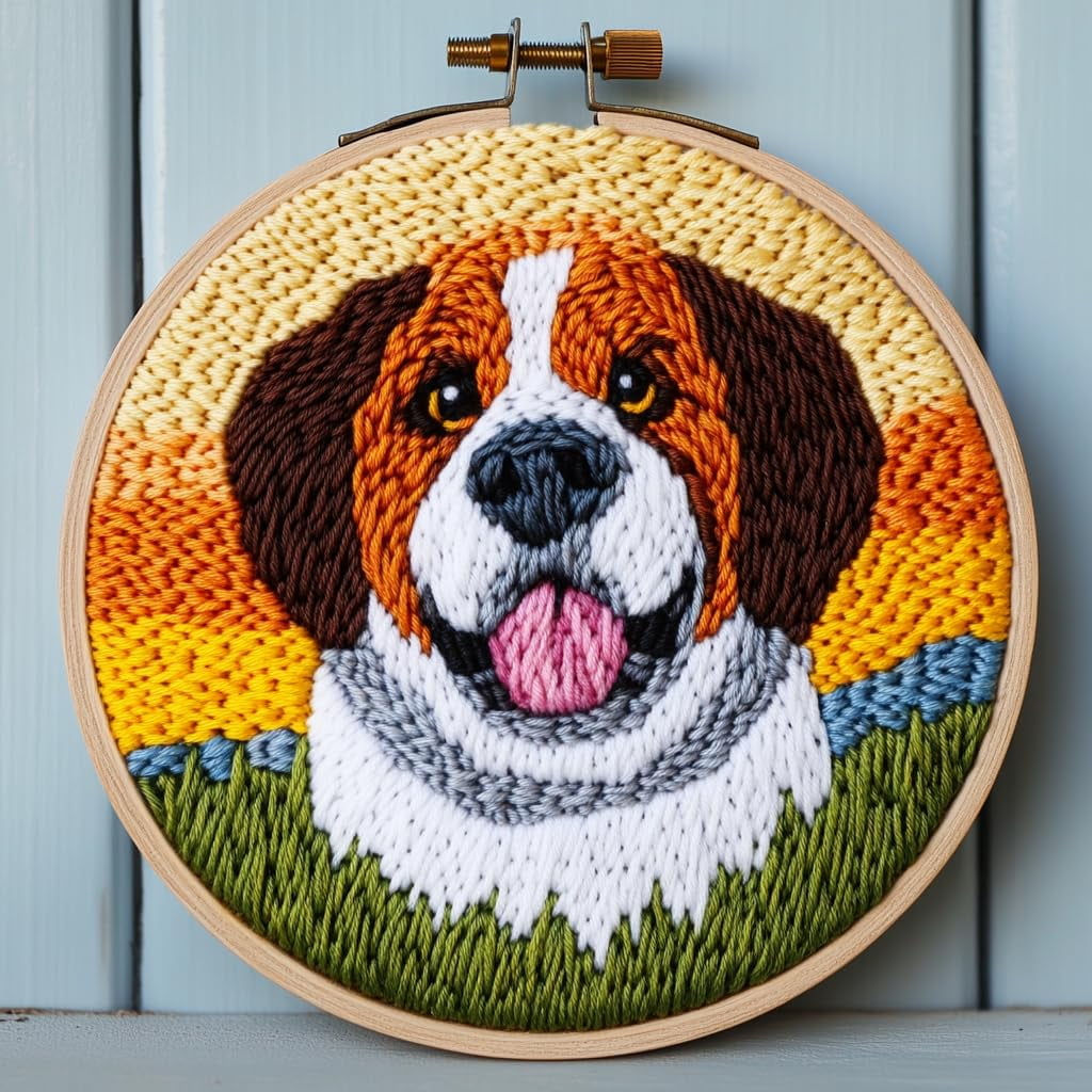 View of DIY Punch Needle Kits for Beginners Cute Saint Bernard Dog with Sunset ...