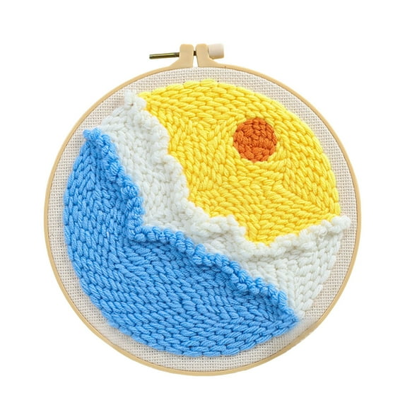 DIY Punch Needle Kits For Beginners Daisy Flower With Hoop Embroidery Punch Needle Craft Set Easy For Adults And Children Festival Gift And Decoration 20x20cm (Cartoon)