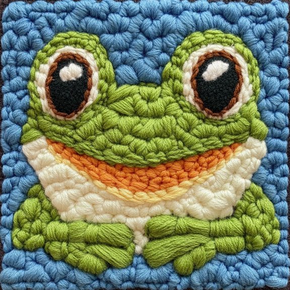DIY Punch Needle Kits for Beginners Green Frog with Pure Color Background with Hoop Punch Needle Starter Craft Embroidery Set Easy for Adults and Children Festival Gift and Decoration 20x20cm-2
