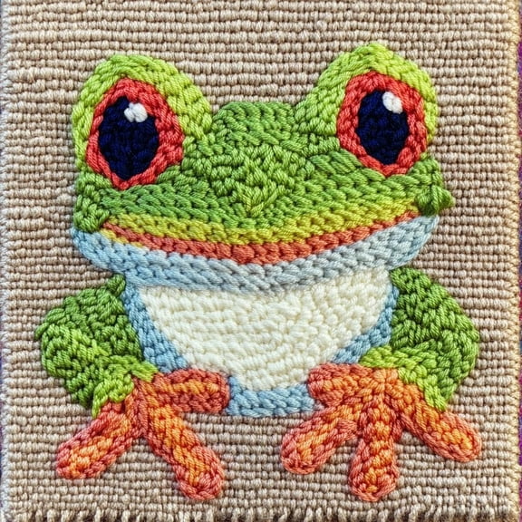 DIY Punch Needle Kits for Beginners Green Frog with Pure Color Background with Hoop Punch Needle Starter Craft Embroidery Set Easy for Adults and Children Festival Gift and Decoration 20x20cm-1