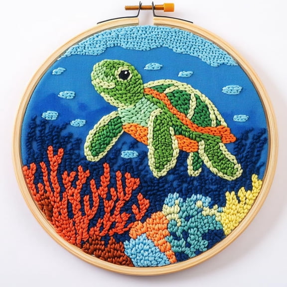 DIY Punch Needle Kits for Beginners Green Sea Turtle with Hoop Embroidery Punch Needle Starter Craft Set Easy for Adults and Children Festival Gift and Decoration 20x20cm-6