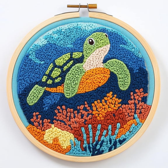 DIY Punch Needle Kits for Beginners Green Sea Turtle with Hoop Embroidery Punch Needle Starter Craft Set Easy for Adults and Children Festival Gift and Decoration 20x20cm-4