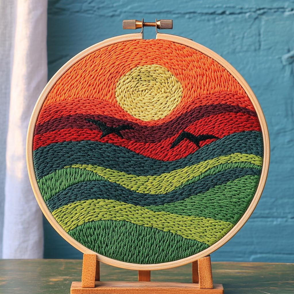DIY Punch Needle Kits for Beginners Landscape Sunrise with Hoop Punch ...