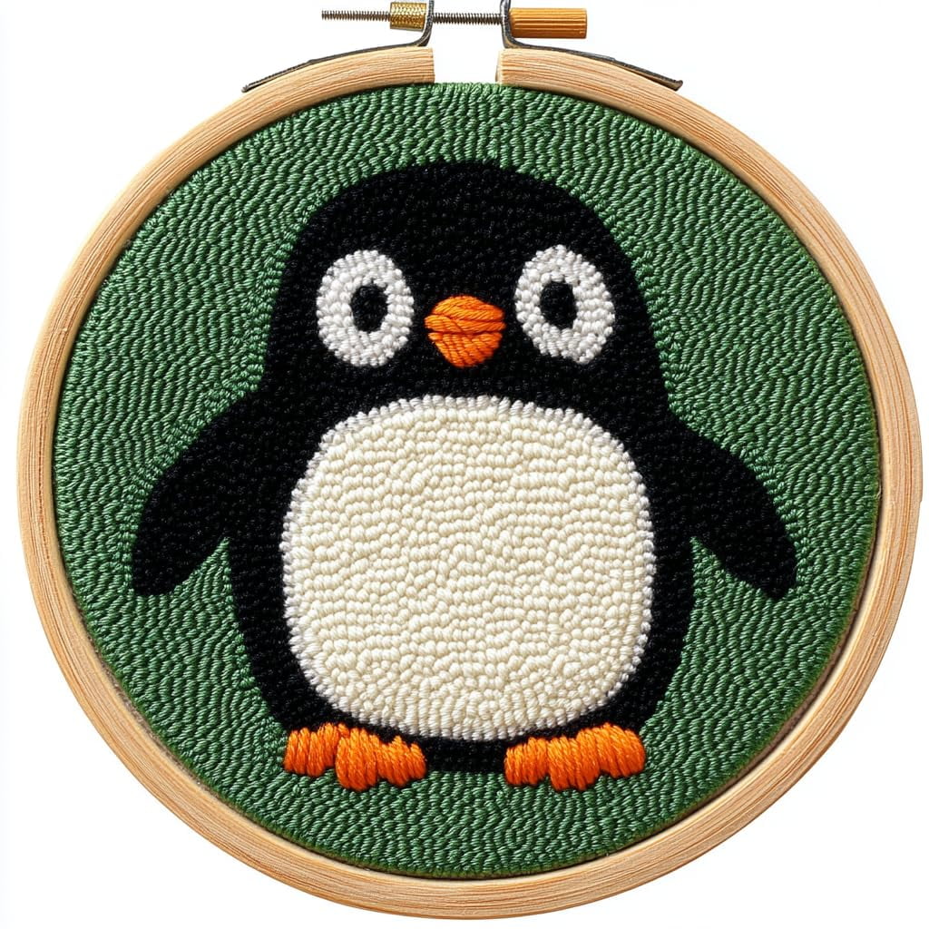 DIY Punch Needle Kits for Beginners Penguin with Green Color Background ...