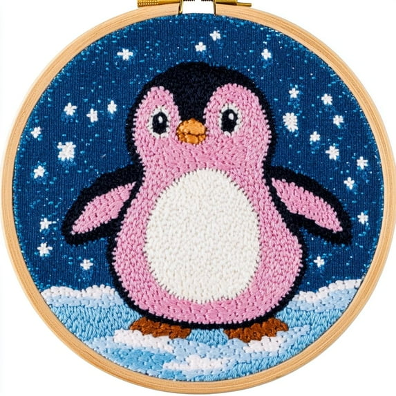 DIY Punch Needle Kits for Beginners Penguin with Hoop Punch Needle Starter Craft Embroidery Set Easy for Adults and Children Festival Gift and Decoration 20x20cm-9