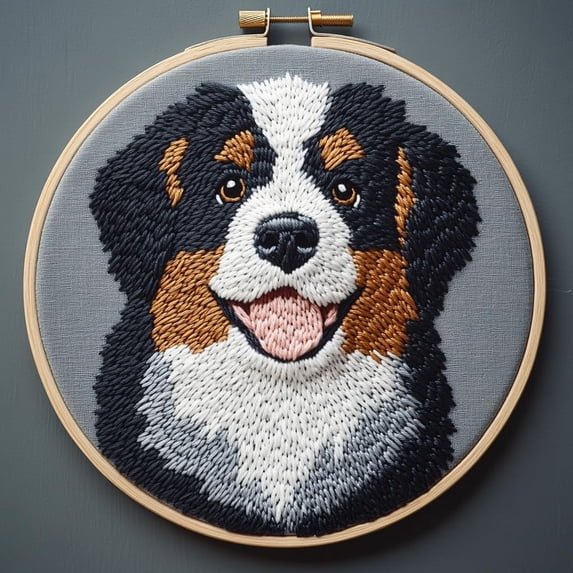 DIY Punch Needle Kits for Beginners Puppy Bernese Mountain Dog with Hoop Punch Needle Starter Craft Embroidery Set Easy for Adults and Children Festival Gift and Decoration 20x20cm-1