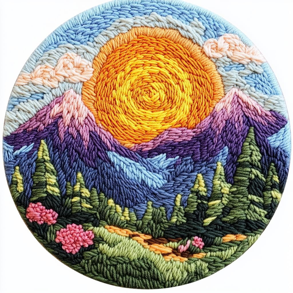 DIY Punch Needle Kits for Beginners Scenery of Sunset and Mountain with ...