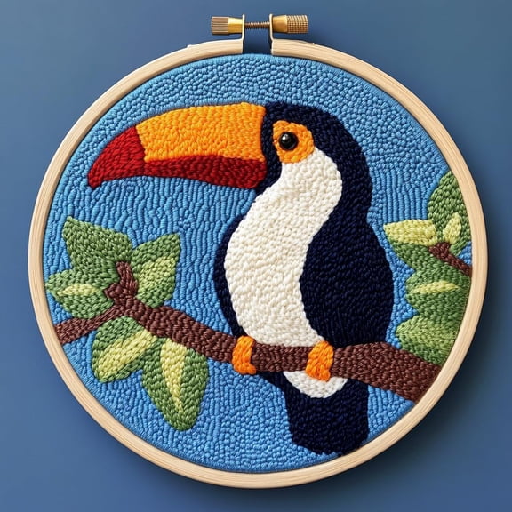 DIY Punch Needle Kits for Beginners Toucan Bird on Branch with Hoop Embroidery Punch Needle Starter Craft Set Easy for Adults and Children Festival Gift and Decoration 20x20cm-5