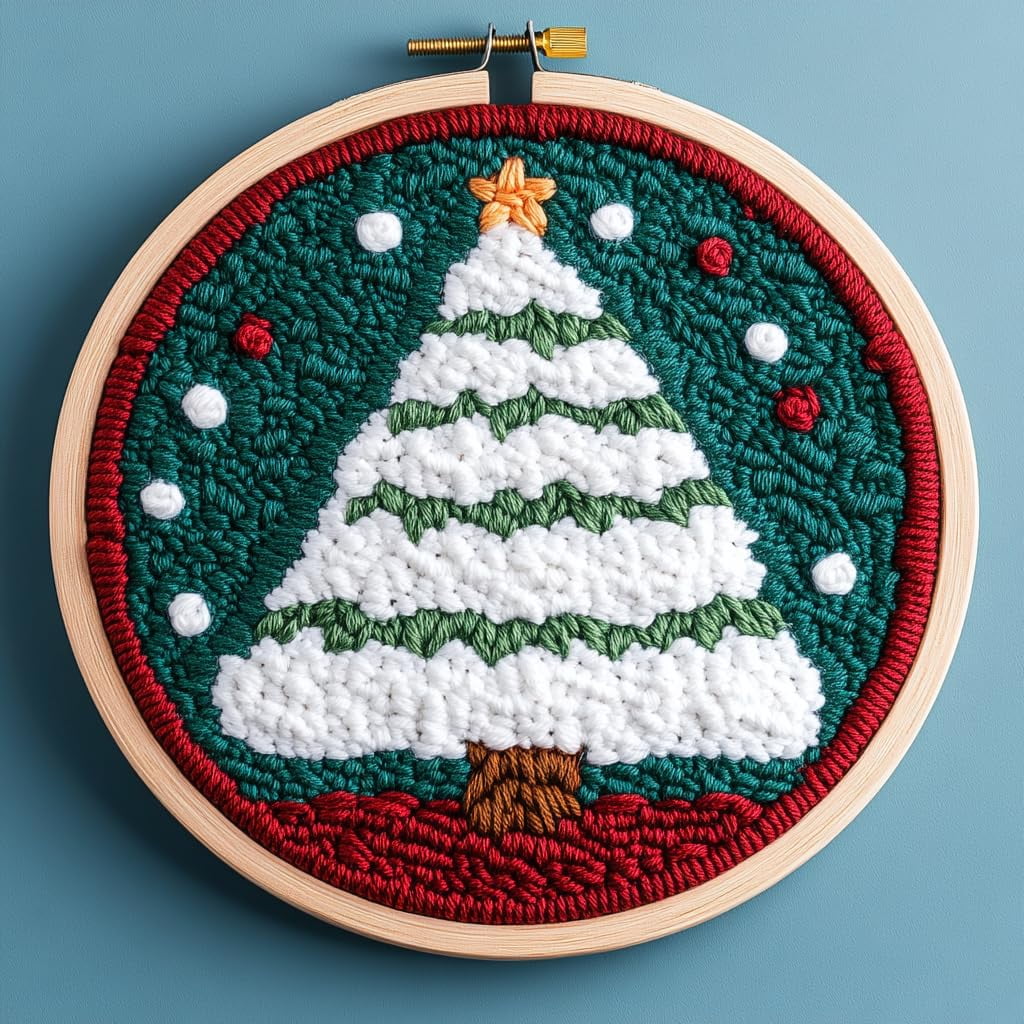 DIY Punch Needle Kits for Beginners White and Green Christmas Tree with ...