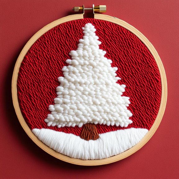 DIY Punch Needle Kits for Beginners White Snow Christmas Tree with Hoop Punch Needle Starter Craft Embroidery Set Easy for Adults and Children Festival Gift and Decoration 20x20cm-4