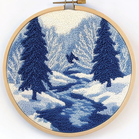 DIY Punch Needle Kits for Beginners Winter Snow River Trees with Hoop Punch Needle Starter Craft Embroidery Set Easy for Adults and Children Festival Gift and Decoration 20x20cm-7