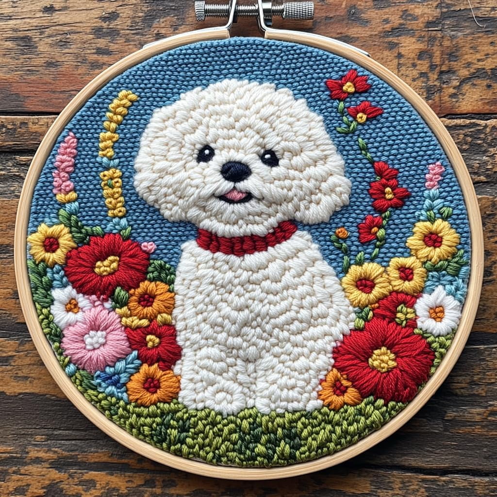 DIY Punch Needle Kits Bichon Frise Dog in Flowers Easy for Beginners ...