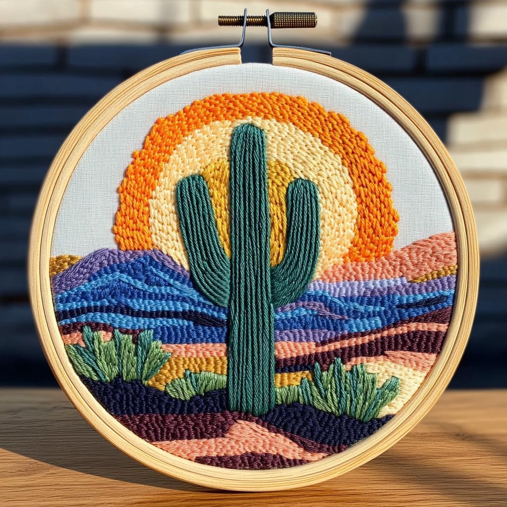 DIY Punch Needle Kits Cactus on Desert with Sunset Easy for Beginners ...