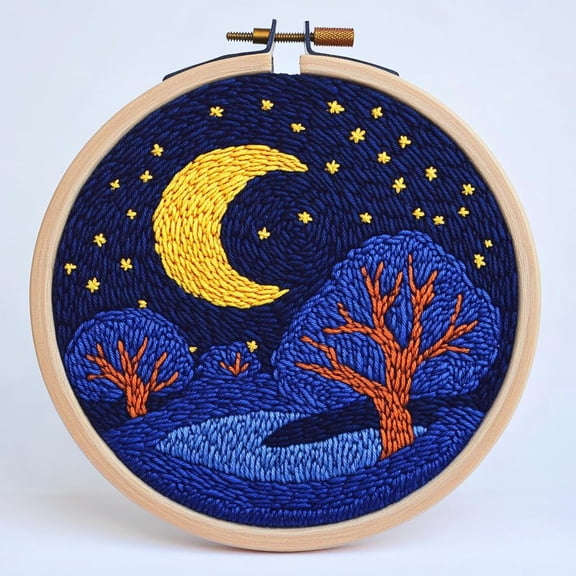DIY Punch Needle Kits Cartoon Abstract Night Stars and Moon Scene Embroidery Punch Needle Starter Craft with Hoop Easy for Beginners for Festival t and Decoration 20x20cm-2