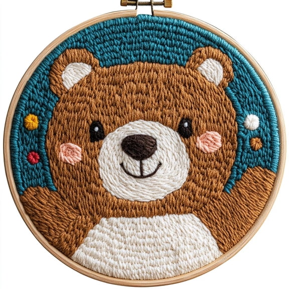 DIY Punch Needle Kits Cartoon Cute Bear Embroidery Punch Needle Starter Craft with Hoop Easy for Beginners for Festival t and Decoration 20x20cm-1