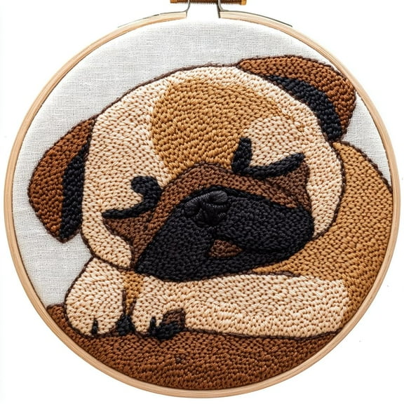 DIY Punch Needle Kits Cartoon Cute Sleeping Puppy Pug Dog Embroidery Punch Needle Starter Craft with Hoop Easy for Beginners for Festival t and Decoration 20x20cm-1